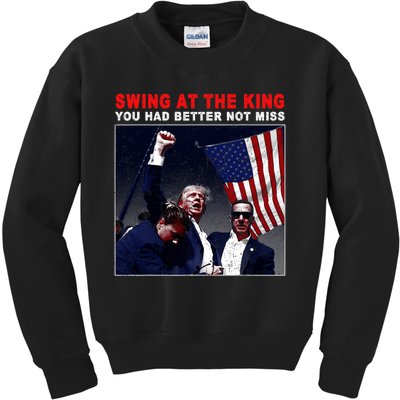 Swing At The King President Trump 2024 Usa Flag Kids Sweatshirt