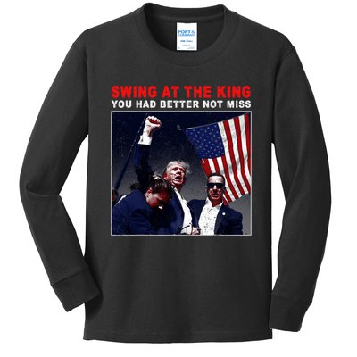 Swing At The King President Trump 2024 Usa Flag Kids Long Sleeve Shirt