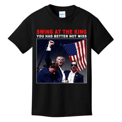 Swing At The King President Trump 2024 Usa Flag Kids T-Shirt