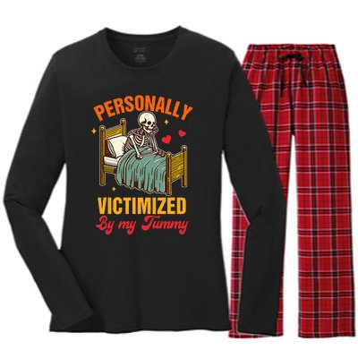 Stomach Ache Tummy Hurts Personally Victimized By My Tummy Women's Long Sleeve Flannel Pajama Set 