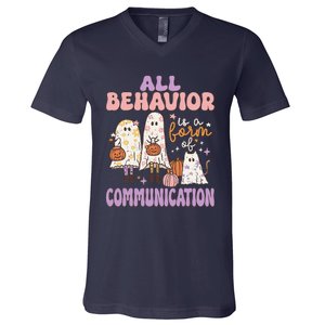 Spooky Aba Therapy All Behavior Is A Form Of Communication V-Neck T-Shirt