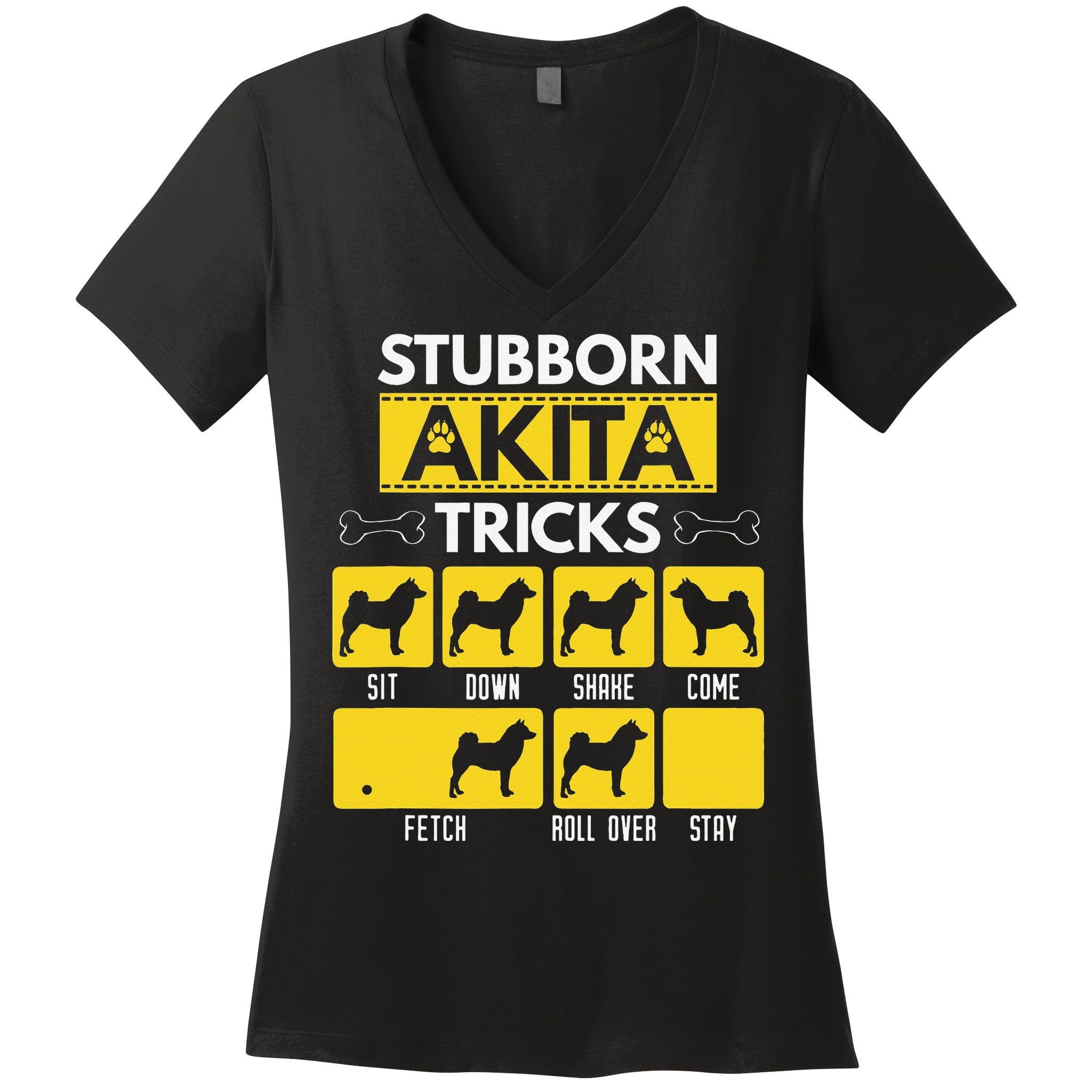 Stubborn Akita Tricks Dog Lover Gift for mother's day Women's V-Neck T-Shirt