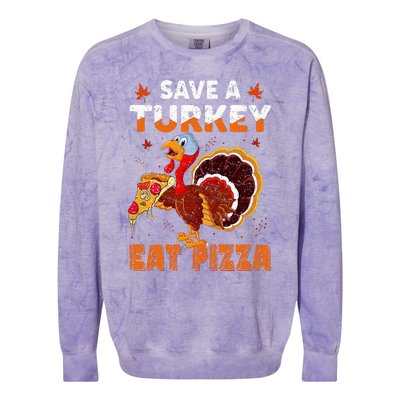 Save a turkey eat a pizza Funny Thanksgiving costume Colorblast Crewneck Sweatshirt