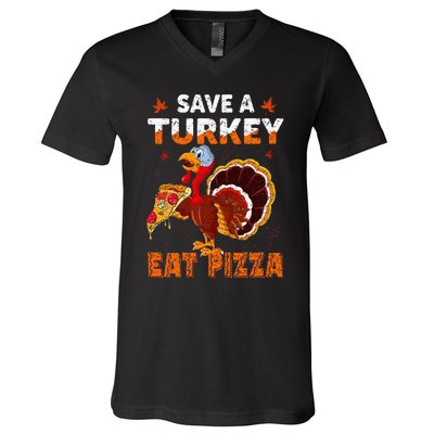 Save a turkey eat a pizza Funny Thanksgiving costume V-Neck T-Shirt