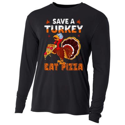 Save a turkey eat a pizza Funny Thanksgiving costume Cooling Performance Long Sleeve Crew