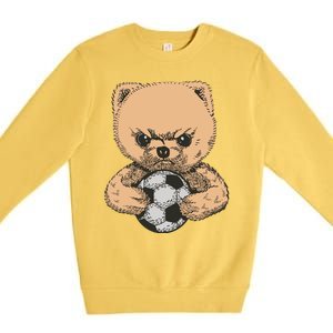 Soccer Angry Teddy Bear Cute Premium Crewneck Sweatshirt