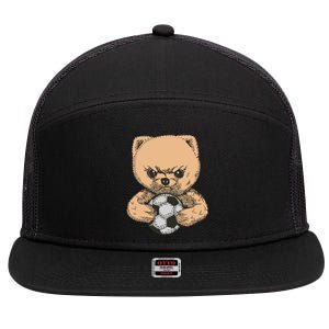 Soccer Angry Teddy Bear Cute 7 Panel Mesh Trucker Snapback Hat