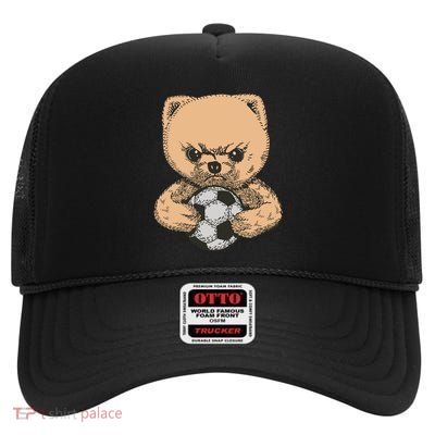 Soccer Angry Teddy Bear Cute High Crown Mesh Back Trucker Hat