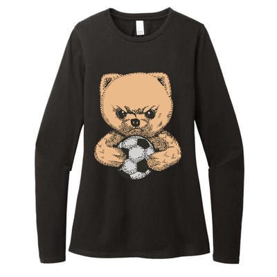 Soccer Angry Teddy Bear Cute Womens CVC Long Sleeve Shirt