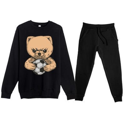 Soccer Angry Teddy Bear Cute Premium Crewneck Sweatsuit Set