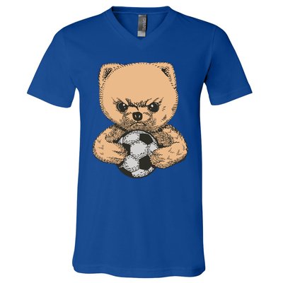 Soccer Angry Teddy Bear Cute V-Neck T-Shirt