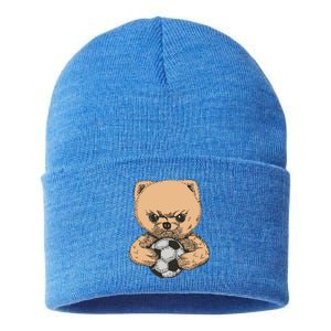 Soccer Angry Teddy Bear Cute Sustainable Knit Beanie