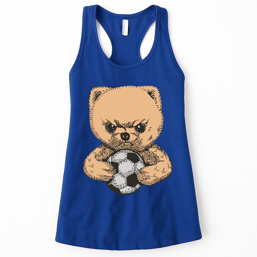 Soccer Angry Teddy Bear Cute Womens Tank Top