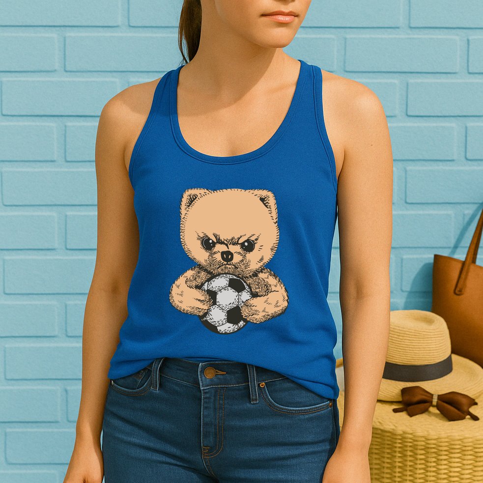 Soccer Angry Teddy Bear Cute Womens Tank Top