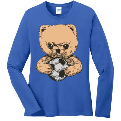 Soccer Angry Teddy Bear Cute Ladies Long Sleeve Shirt