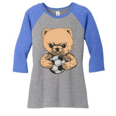 Soccer Angry Teddy Bear Cute Women's Tri-Blend 3/4-Sleeve Raglan Shirt