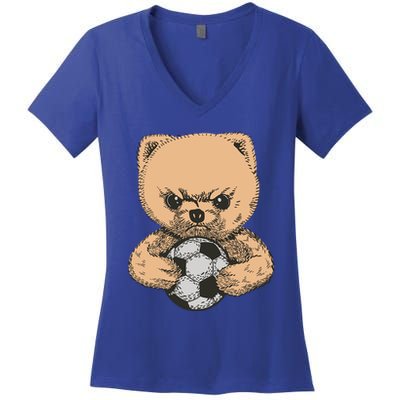Soccer Angry Teddy Bear Cute Women's V-Neck T-Shirt