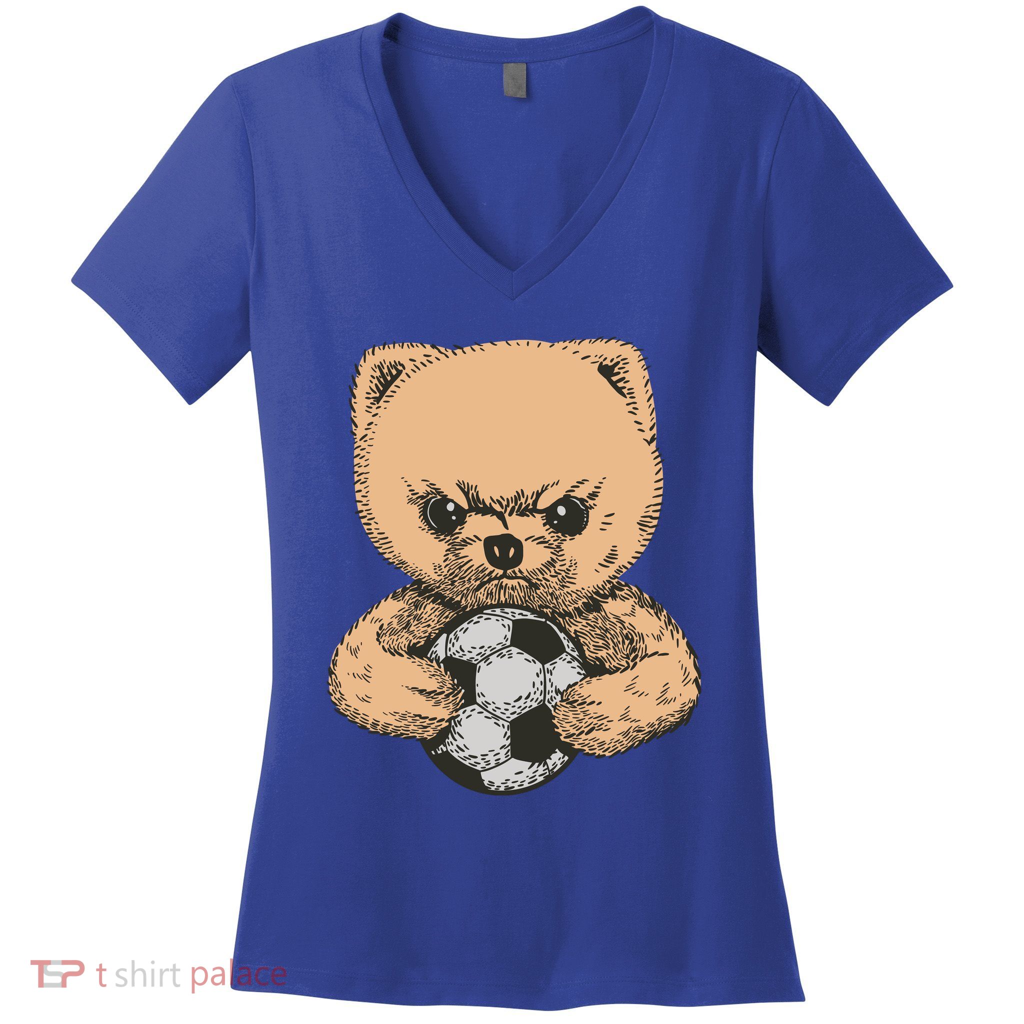 Soccer Angry Teddy Bear Cute Women's V-Neck T-Shirt