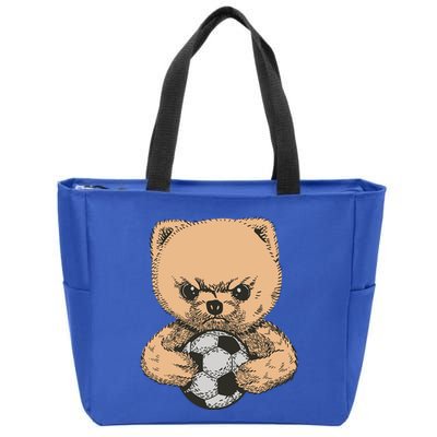 Soccer Angry Teddy Bear Cute Zip Tote Bag