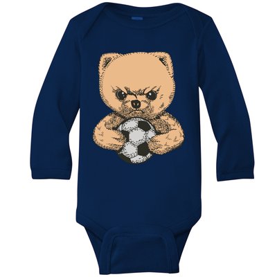 Soccer Angry Teddy Bear Cute Baby Long Sleeve Bodysuit