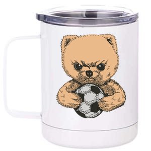 Soccer Angry Teddy Bear Cute 12 oz Stainless Steel Tumbler Cup