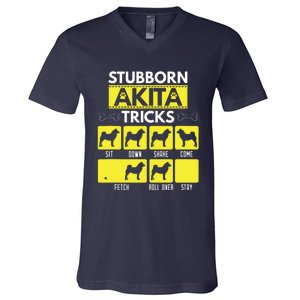 Stubborn Akita Tricks Funny Dog Lover Gift V-Neck T-Shirt