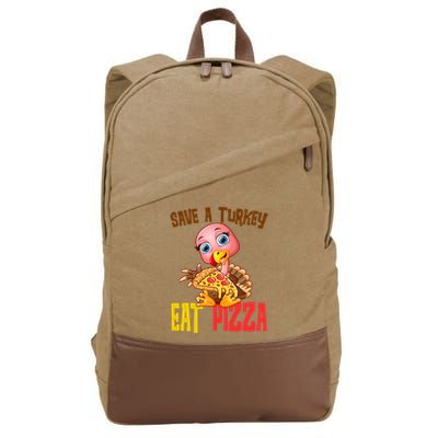 Save A Turkey Eat Pizza Funny Thanksgiving Cotton Canvas Backpack