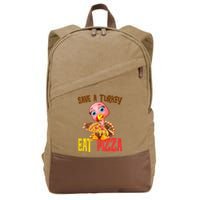Save A Turkey Eat Pizza Funny Thanksgiving Cotton Canvas Backpack