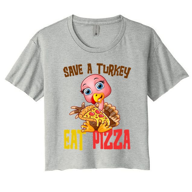 Save A Turkey Eat Pizza Funny Thanksgiving Crop Top