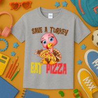 Save A Turkey Eat Pizza Funny Thanksgiving Kids T-Shirt