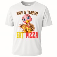 Save A Turkey Eat Pizza Funny Thanksgiving Cooling Performance Crew T-Shirt