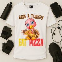 Save A Turkey Eat Pizza Funny Thanksgiving Cooling Performance Crew T-Shirt