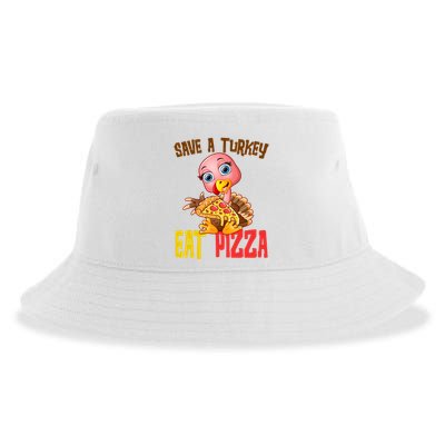 Save A Turkey Eat Pizza Funny Thanksgiving Sustainable Bucket Hat