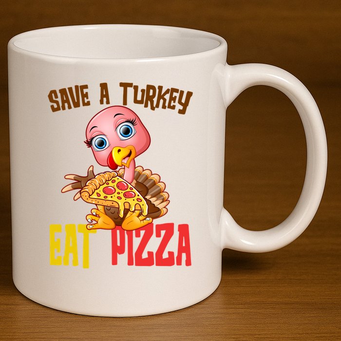 Save A Turkey Eat Pizza Funny Thanksgiving 11oz C Handle Ceramic Mug