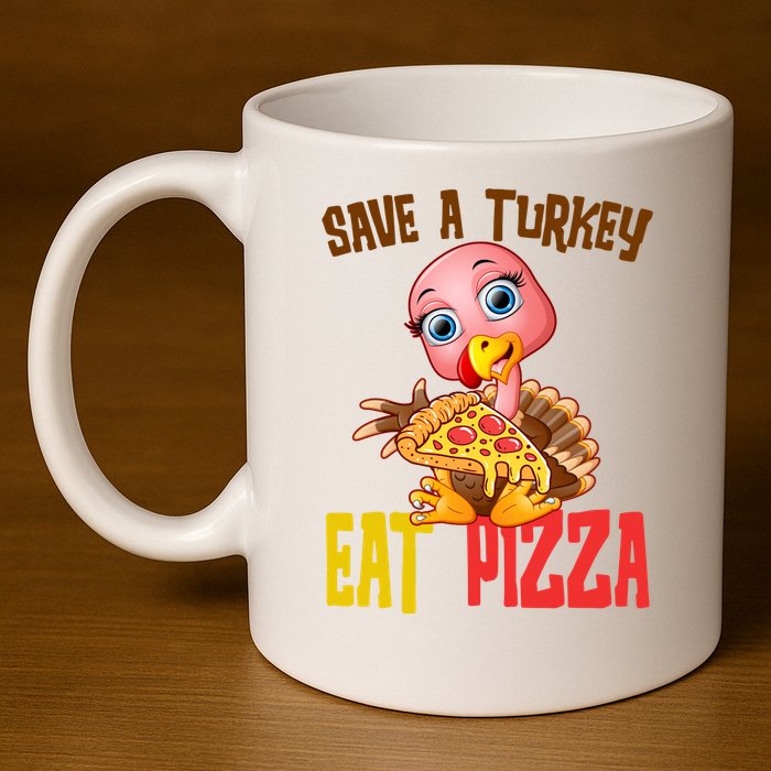 Save A Turkey Eat Pizza Funny Thanksgiving 11oz C Handle Ceramic Mug