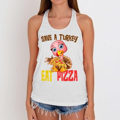 Save A Turkey Eat Pizza Funny Thanksgiving Women's Knotted Racerback Tank