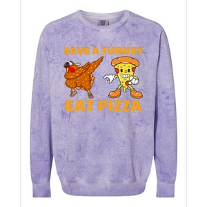 Save A Turkey Eat Pizza Thanksgiving Funny Colorblast Crewneck Sweatshirt