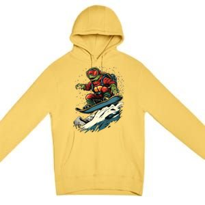 Snowboarding Animals Turtle On A Snowboard Snowboarding Gift Premium Pullover Hoodie