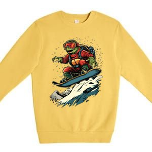 Snowboarding Animals Turtle On A Snowboard Snowboarding Gift Premium Crewneck Sweatshirt