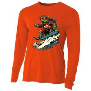 Snowboarding Animals Turtle On A Snowboard Snowboarding Gift Cooling Performance Long Sleeve Crew