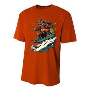 Snowboarding Animals Turtle On A Snowboard Snowboarding Gift Performance Sprint T-Shirt