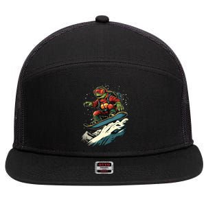 Snowboarding Animals Turtle On A Snowboard Snowboarding Gift 7 Panel Mesh Trucker Snapback Hat