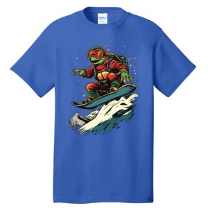 Snowboarding Animals Turtle On A Snowboard Snowboarding Gift Tall T-Shirt