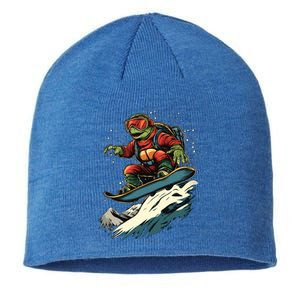 Snowboarding Animals Turtle On A Snowboard Snowboarding Gift Sustainable Beanie