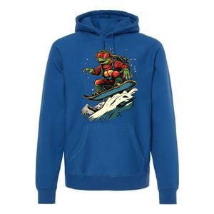 Snowboarding Animals Turtle On A Snowboard Snowboarding Gift Premium Hoodie