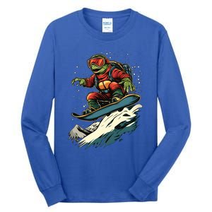 Snowboarding Animals Turtle On A Snowboard Snowboarding Gift Tall Long Sleeve T-Shirt