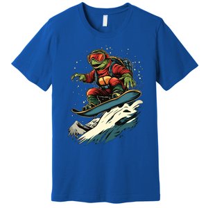 Snowboarding Animals Turtle On A Snowboard Snowboarding Gift Premium T-Shirt