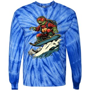 Snowboarding Animals Turtle On A Snowboard Snowboarding Gift Tie-Dye Long Sleeve Shirt