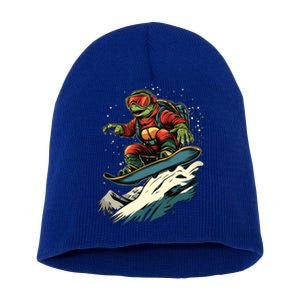 Snowboarding Animals Turtle On A Snowboard Snowboarding Gift Short Acrylic Beanie