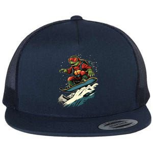 Snowboarding Animals Turtle On A Snowboard Snowboarding Gift Flat Bill Trucker Hat